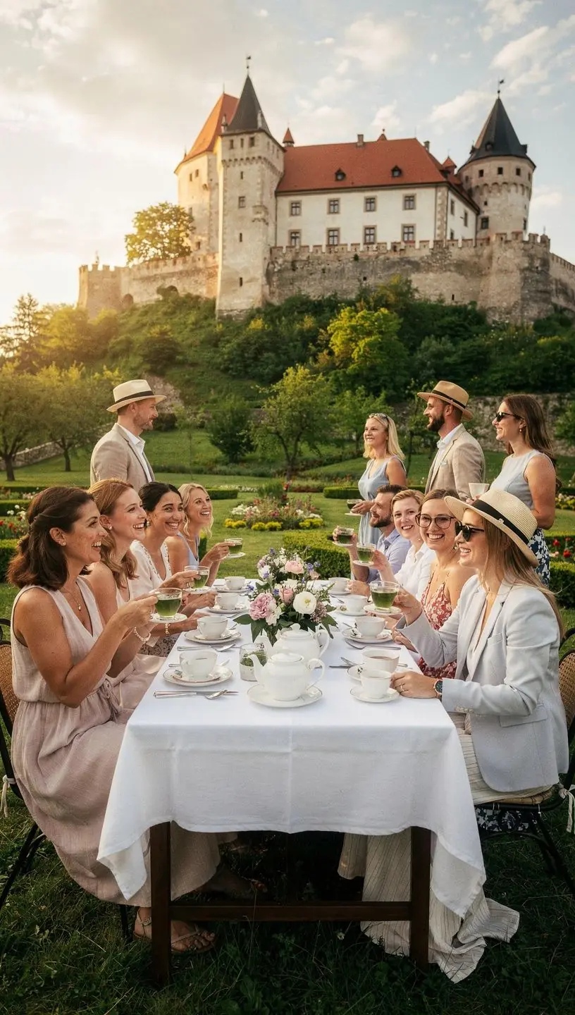 Scéna s čajovým lístkom Sencha na slnečnej lúke, evokujúca prírodu.