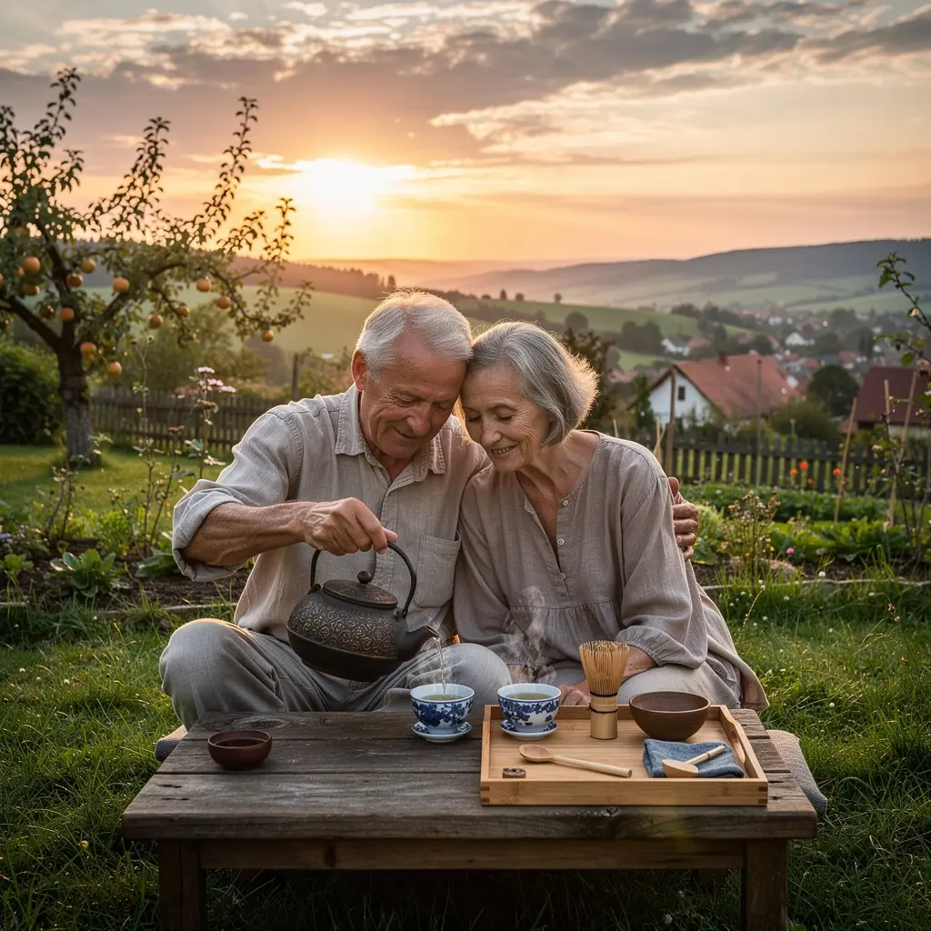 Krajiná s čajovými plantážami v Japonsku, kde sa pestuje čaj Sencha.